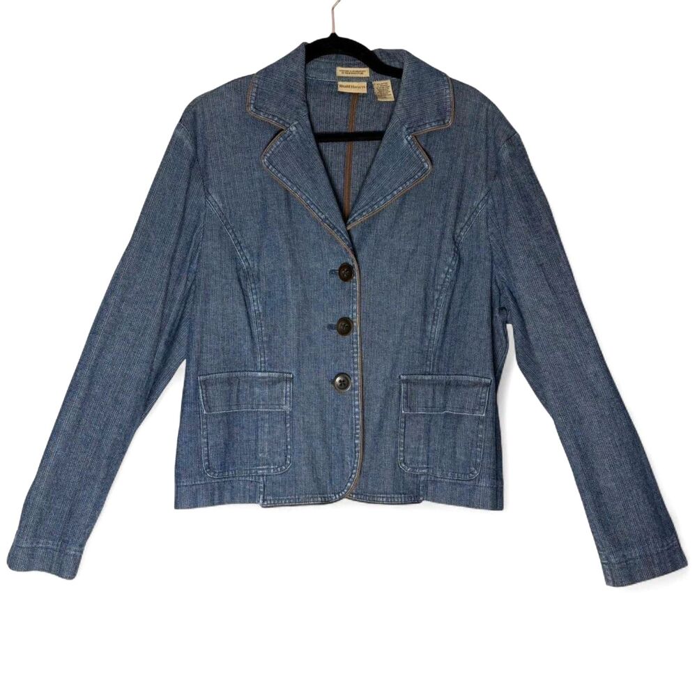Vintage Ruff Hewn Denim Blazer, Blue and Brown Twill, Tailored Stretch Fit sz XL